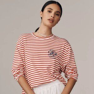 NWT Anthropologie Daily Practice ❤️ Red Stripe Cotton Long-Sleeve Tee